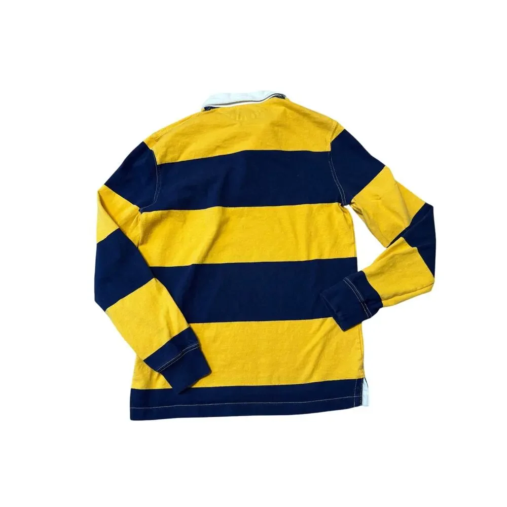 Polo Ralph Lauren Rugby Shirt Mens Small Yellow Navy Blue Striped Long Sleeve